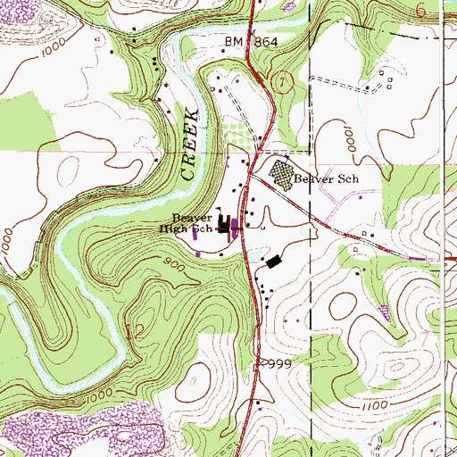 Topographic Map of Beaver High School, OH