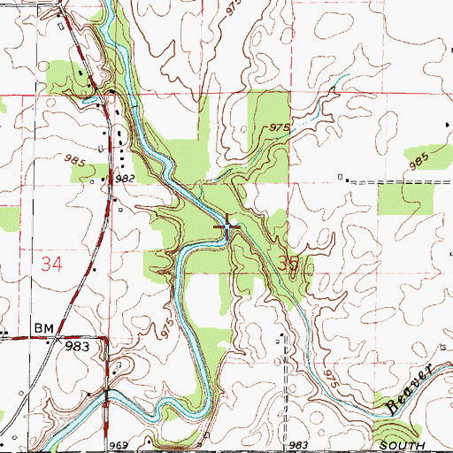 Topographic Map of Beaver Run, OH