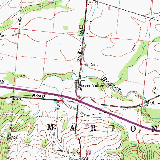 Topographic Map of Beaver Valley Church, OH