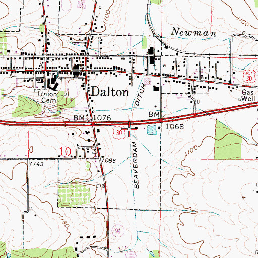 Topographic Map of Beaverdam Ditch, OH