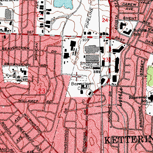 Topographic Map of Beavertown Cemetery, OH