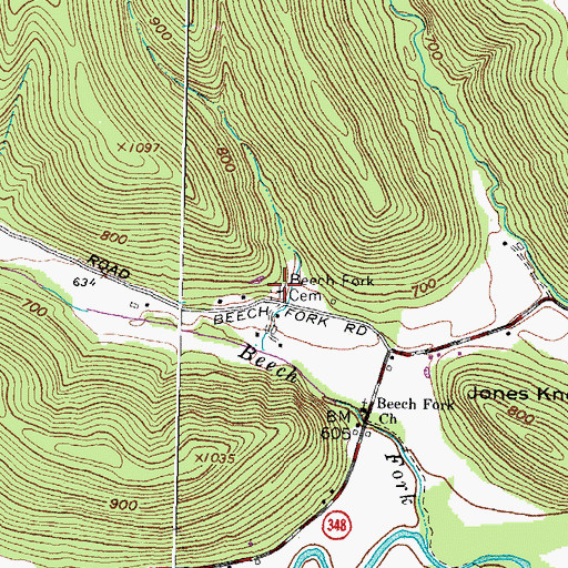 Topographic Map of Beech Fork Cemetery, OH