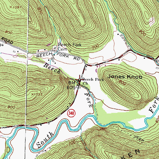 Topographic Map of Beech Fork Church, OH