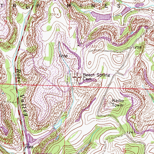 Topographic Map of Beech Spring Cemetery, OH