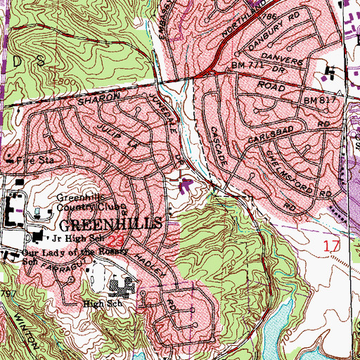 Topographic Map of Beechwoods School, OH