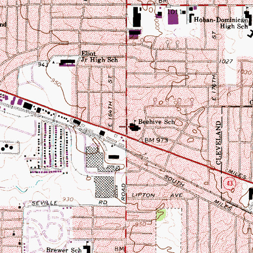Topographic Map of Beehive School, OH