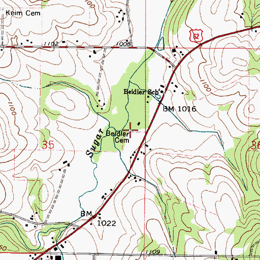 Topographic Map of Beidler Cemetery, OH