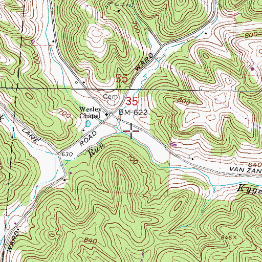 Topographic Map of Bell Lick Run, OH