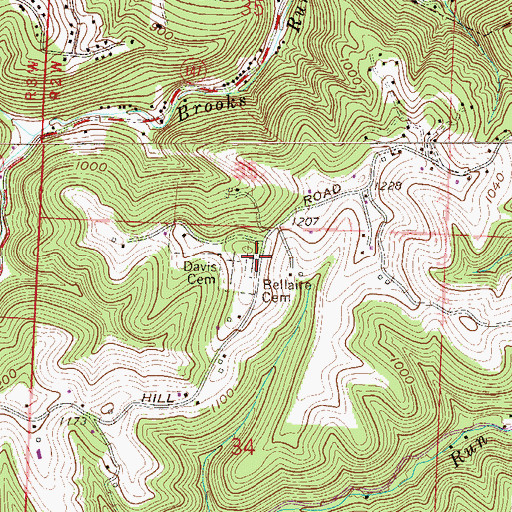 Topographic Map of Bellaire Cemetery, OH