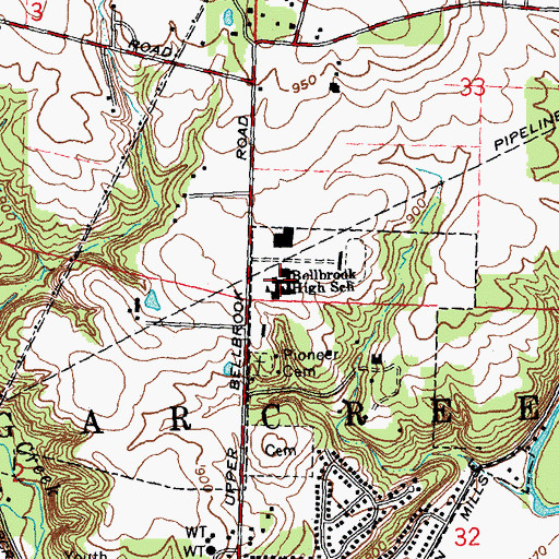 Topographic Map of Bellbrook High School, OH