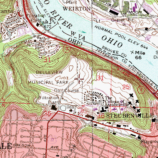Topographic Map of Belleview Municipal Park, OH