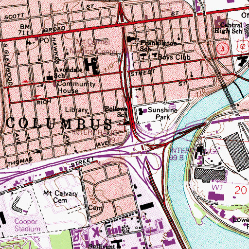 Topographic Map of Bellows School, OH