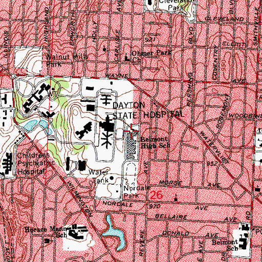 Topographic Map of Belmont High School for Computer Technology/Engineering, OH
