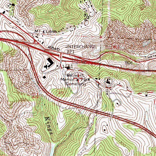 Topographic Map of Belmont Memorial Park, OH