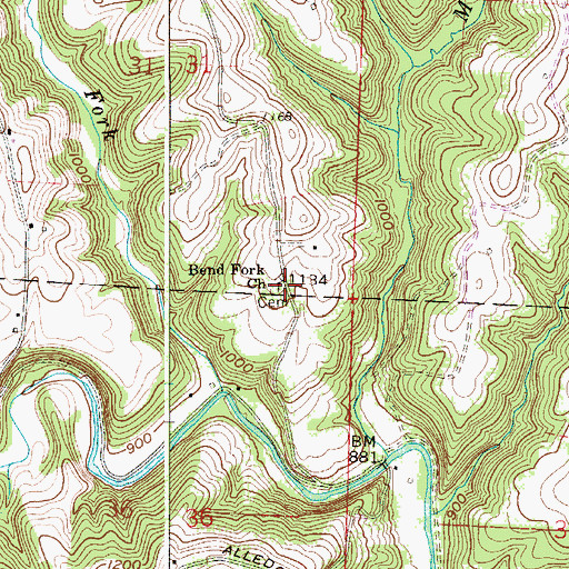 Topographic Map of Bend Fork Church, OH