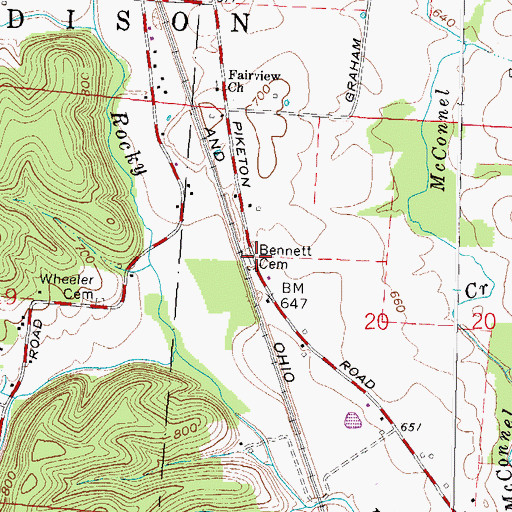 Topographic Map of Bennett Cemetery, OH