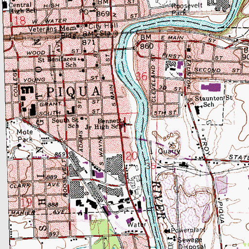 Topographic Map of Bennett Junior High School, OH