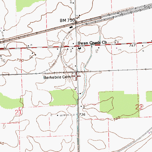 Topographic Map of Berkebile Cemetery, OH