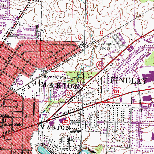 Topographic Map of Bernard Park, OH