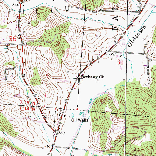 Topographic Map of Bethany Church, OH