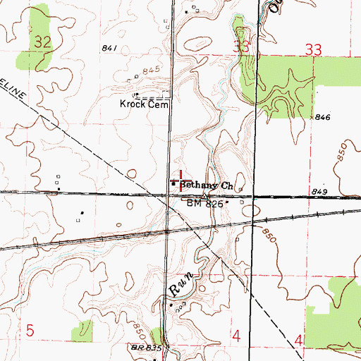 Topographic Map of Bethany Church, OH