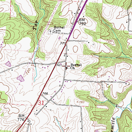 Topographic Map of Bethel Church, OH