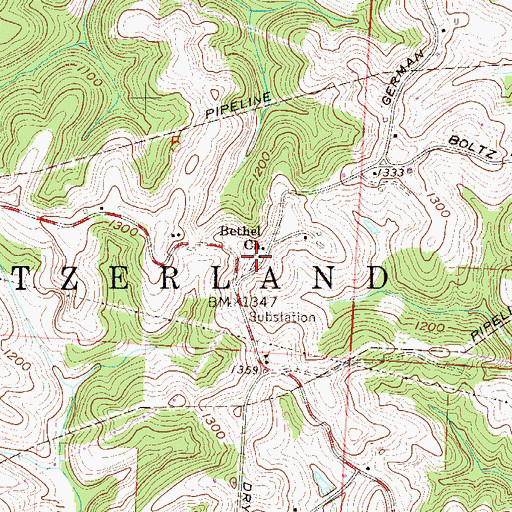Topographic Map of Bethel Church, OH