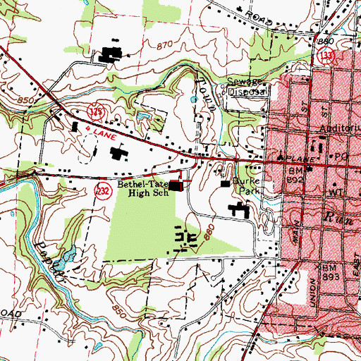 Topographic Map of Bethel-Tate High School, OH