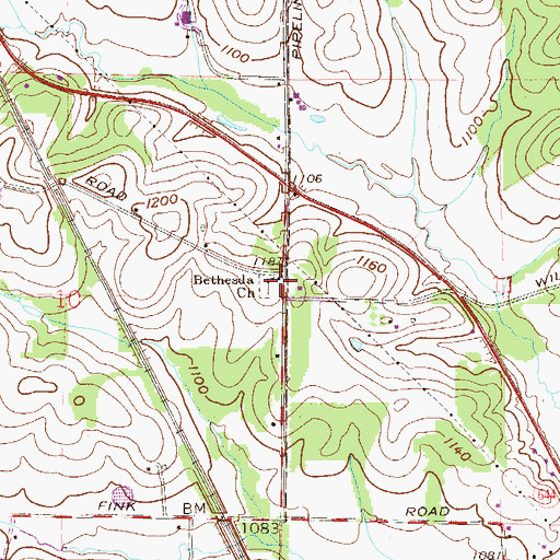 Topographic Map of Bethesda Church, OH