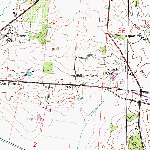 Topographic Map of Bibler Cemetery, OH