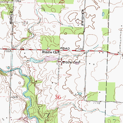 Topographic Map of Biddle Cemetery, OH