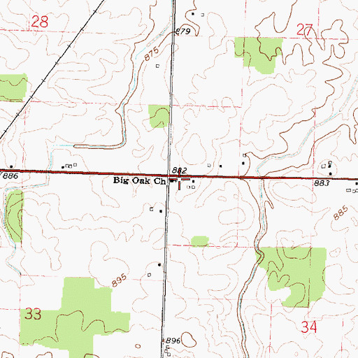 Topographic Map of Big Oak Church, OH