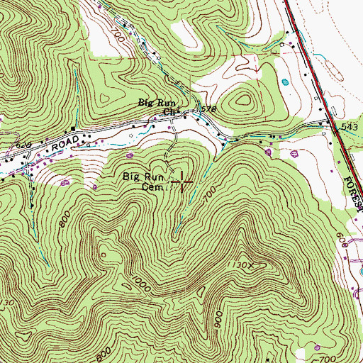 Topographic Map of Big Run Cemetery, OH