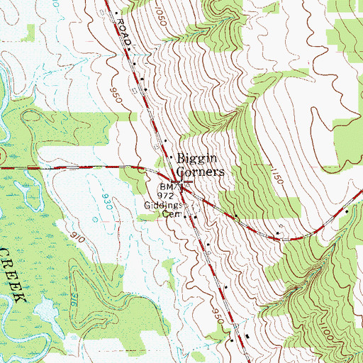 Topographic Map of Biggin Corners, OH