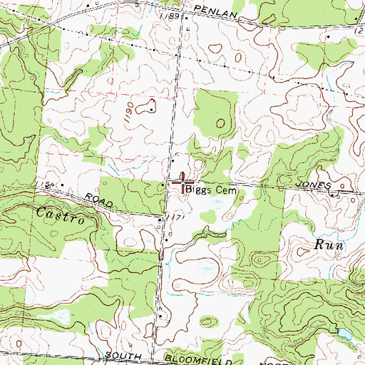 Topographic Map of Biggs Cemetery, OH