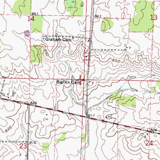 Topographic Map of Biglick Cemetery, OH