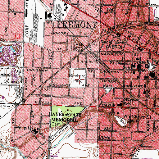 Topographic Map of Birchard Park, OH