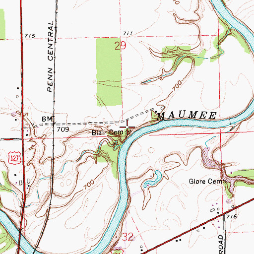 Topographic Map of Blair Cemetery, OH
