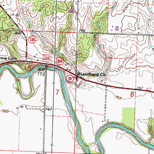 Topographic Map of Blanchard Church, OH