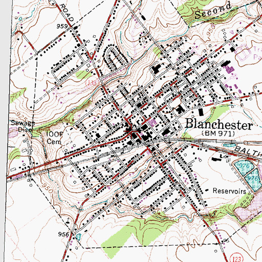 Topographic Map of Blanchester, OH