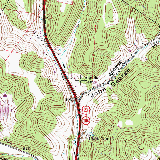 Topographic Map of Blands Cemetery, OH
