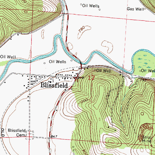 Topographic Map of Blissfield, OH