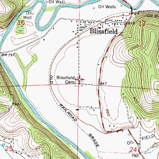 Topographic Map of Blissfield Cemetery, OH