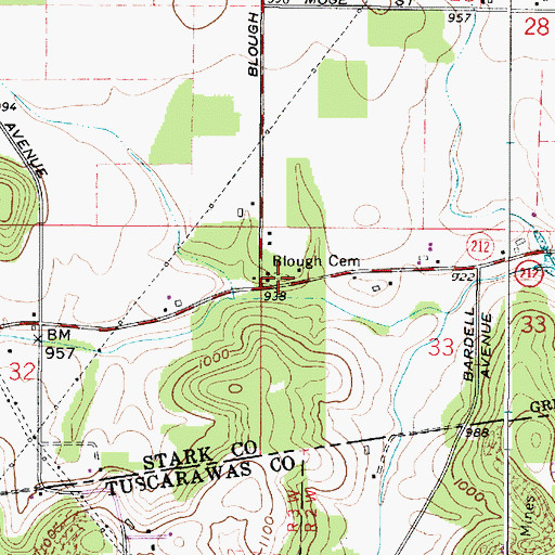 Topographic Map of Blough Cemetery, OH