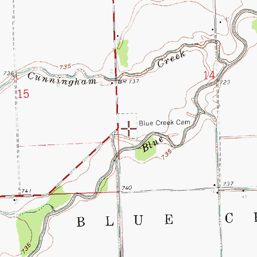 Topographic Map of Blue Creek Cemetery, OH