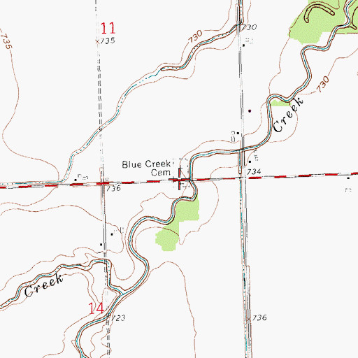 Topographic Map of Blue Creek Cemetery, OH