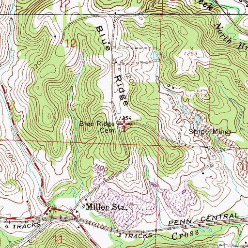 Topographic Map of Blue Ridge Cemetery, OH