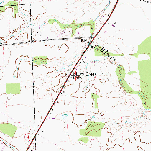Topographic Map of Blues Creek Cemetery, OH