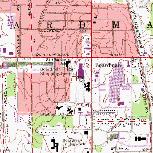 Topographic Map of Boardman Plaza Shopping Center, OH