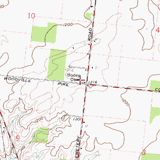 Topographic Map of Bodey Cemetery, OH